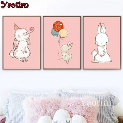 Rabbit Balloon Nordic Poster 3pcs diamond painting full novelty 2020 cross stitch mosaic set embroidery 100% circle drill