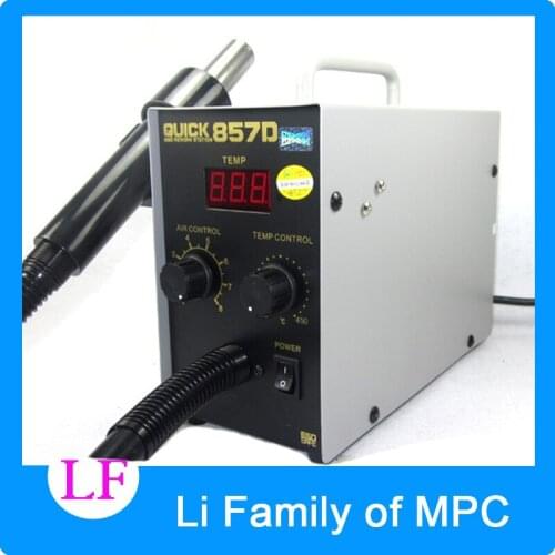 220V 580W Adjustable QUICK 857D SMD Rework Station LED Digital Display Welder Helical Wind Hot Air Gun Lead-free Soldering Iron