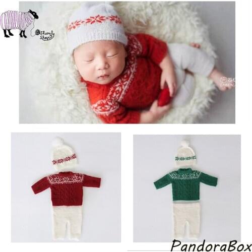 Newborn Photography Props Christmas Clothes Infant Baby Boy Girls Xmas Photo Shoots Striped Hat+Tops+Pants Outfits foto Costume