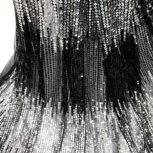 Silver / Black Ombre Stripe Sequin lace Fabric Embroidery on sheer Tulle Mesh DIY evening /party dress by the yard 130cm width