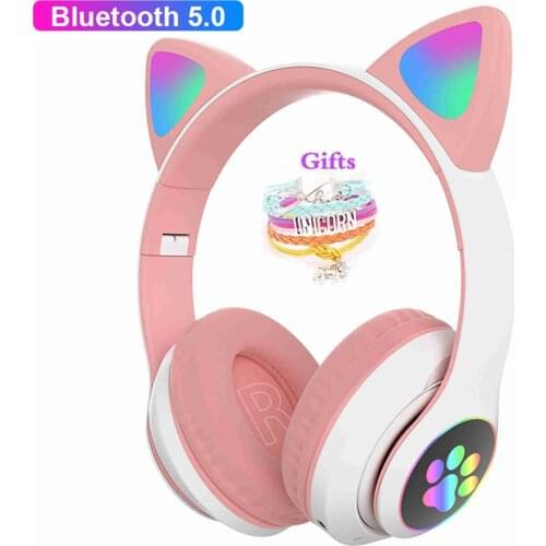 LED Cat Ear Noise Cancelling Headphones Bluetooth Headset Daughter Children Gamer Headphones WIth Mic Support TF Gifts