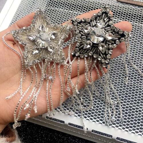 Star Beading Black and White Bottom Rhinestone Fringe Patch DIY Brooch Sweater Coat Accessories RS2636