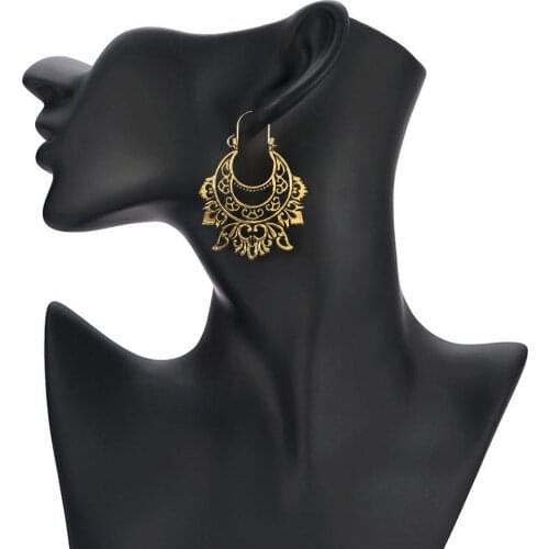 Vintage Personality Geometric Drop Earrings For Women Semicircle Exaggeration Pierced Floral Engraved Earrings Jewelry 2 Colors