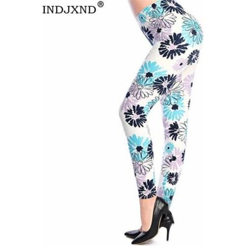 INDJXND High Waist Floral Print Woman Leggings Fitness Pants Push Up Gym Sport Stretch Running Ankle-Length Polyester Bottom