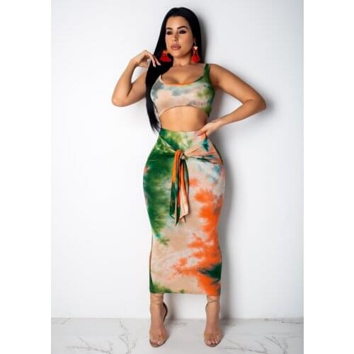 Summer 2020 Plus Size 2piece Set Club Neon Outfits For Women Two Piece Set Crop Top And Skirt Matching Sets Ensemble Femme S3515