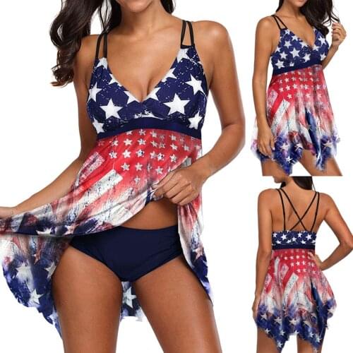 WomenS Swimsuit American Flag Printed Tank Brief Set Summer WomenS Beach Swimwear 2 Pieces Bathing Suit Dropshipping