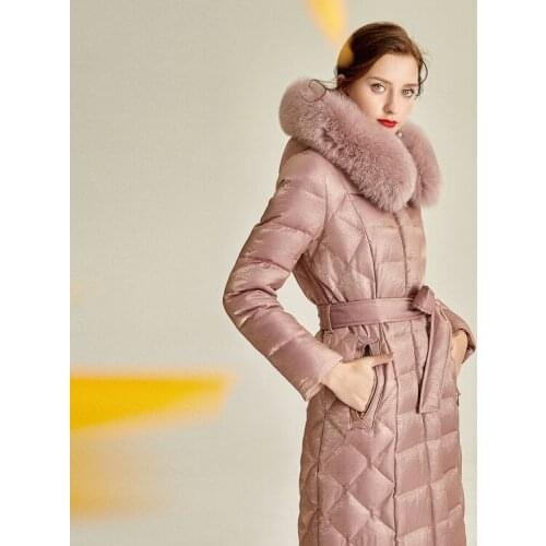 Large Real Fur Coat 2020 New Winter Coat Women Luxurious Argyle Pearl Warm White Duck Down Puffer Jacket Female Xlong Parka