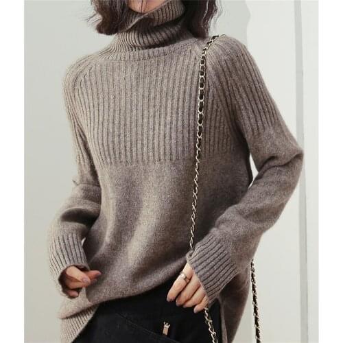 Women Sweater Solid Loose Turtleneck Pullover Spring Autumn Winter Simple Causal Knitted Sweater Plus Size jumper sweter mujer