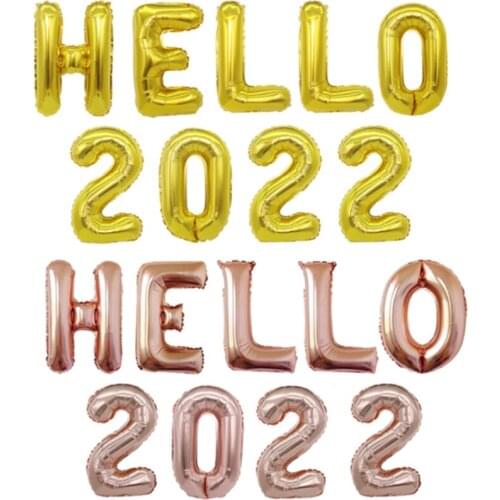 1set 32inch Hello 2022 for Wedding Happy New Year Anniversary Rose Gold Silver Blue Balck Number Foil Balloon Party Decorations