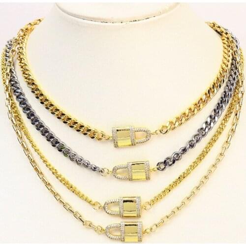 10Pcs Lock shape Pendant necklace Mix color Jewelry Chain long necklace jewelry accessories big link chain for summer 51665