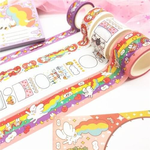 2pcs Washi Tape Kawaii Masking Tape Korean rabbit Decorative Adhesive Tape for Diary DIY Scrapbooking Sticker School Stationery