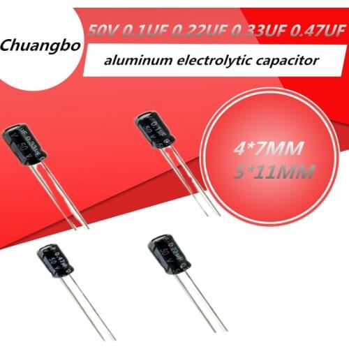 20pcs/lot Higt quality 50V 0.1UF 50V 0.22UF 0. 33UF 50V 0.47UF 4*7MM 5*11MM aluminum electrolytic capacitor 50V 0.33UF 0.47UF