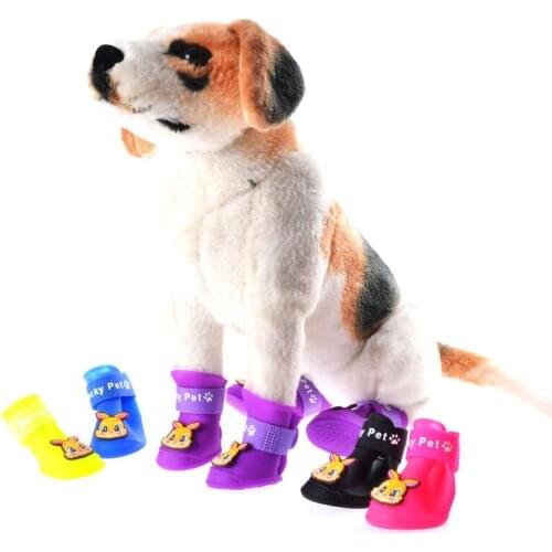 4pcs Pet Dog Rain Shoes Anti Slip Waterproof Pet Dog Cat Rain Shoes Boots for Four Seasons