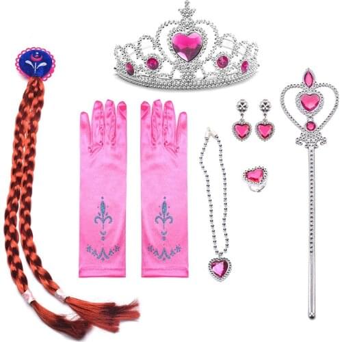 Princess Anna Accessories Gloves Wand Crown Jewelry Set Elsa Wig Bracelet Braid for Princess Dress Clothing Cosplay Dress UP