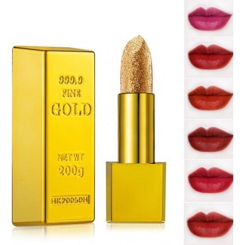 Glitter Lipstick Moisturizing Makeup Velvet Matte Gold Lipstick Waterproof Lipstains Sexy Shiny Red Cosmetics Pigment Nude Rouge