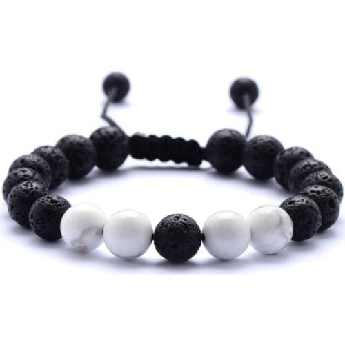8mm Natural Howlite Black Lava Stone Bracelet DIY Aromatherapy Essential Oil Diffuser Bracelet Braided Adjustable Women jewelry