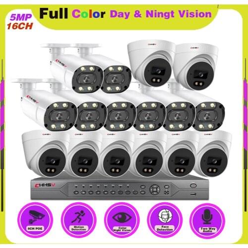 CCTV Camera Security System Kit 16ch POE 5MP NVR indoor Outdoor HD Color Night Vision Video Surveillance IP Camera System Set
