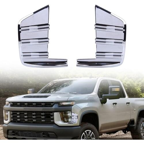 CITALL 2pcs Silver Front Bumper Fog Light Lamp Cover Trim Frame Exterior Accessories Fit For Chevrolet Silverado 1500 2019 2020