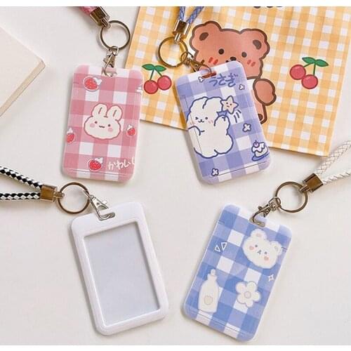 Women Men Business Card Holder Cartoon Cute Retractable Credit Card Holders Bank Key ID Name Card Badge Holder Office Supplies