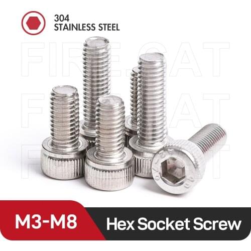 Firecat M2 M2.5 M3 M4 M5 M6 M8 M10 Stainless Steel Hex Socket Head Cap Bolts 3/5/10/20 Pcs L=3-50mm DIN912 Allen Machine Screws