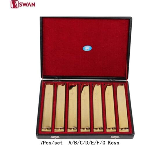 7Pcs/set Swan Harmonica 24 Hole Golden color Tremolo Harp with Gift Box Musical Instrument Mouth Organ for Collect Gaita