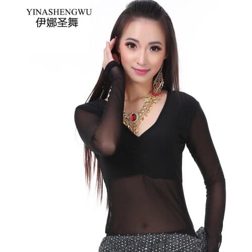 Good Quality Wrinkled Half-length Long-sleeved Belly Dance Bottoming Shirt/Not a conjoined