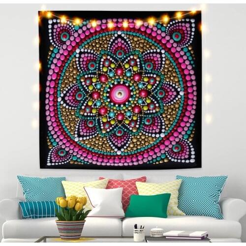 Rose Red Indian Mandala Flower Tapestry for Natural Plant Livingroom Photography Wall Decor