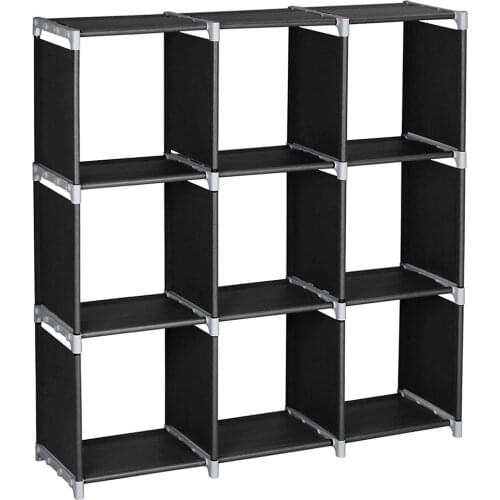 Cube Storage Shelf Multifunctional Assembled 3 Tiers 9 Compartments Black or Dark Brown U.S. Stocks