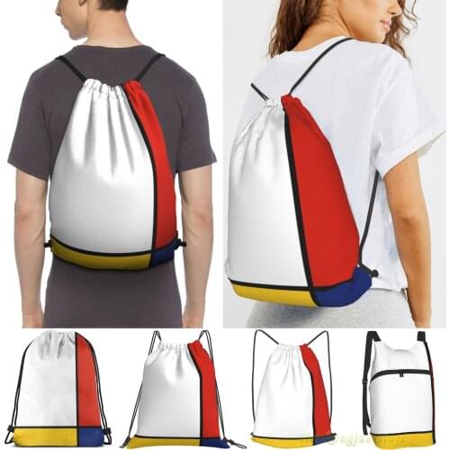 Mondrian Style Abstract Art Men Outdoor Travel Gym Bag Waterproof Drawstring Backpack Women Fitness Swimming Bag