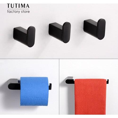 Tutima Matte Black 3-Piece Set Bathroom Accessories 304 Stainless Steel Wall Mount Toilet Paper Holder Towel Bar Ring Robe Hook