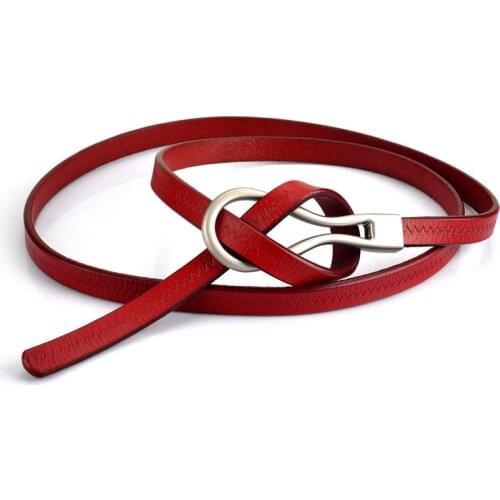 New fashion women thin belt retro Genuine leather belt female slim high quality knotted dress jeans small belt wild accessories