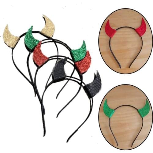 Halloween Decoration horns headband Adult Kids Red Ox Horn Hair Hoop Cloth Wrapped Elastic Headband Christmas Party Cosplay