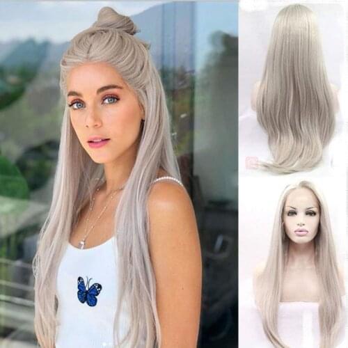 Silver Platinum Blonde Lace Front Wigs for Women Long Natural Straight Synthetic Blonde Lace Wig with Baby Hair 24 inches