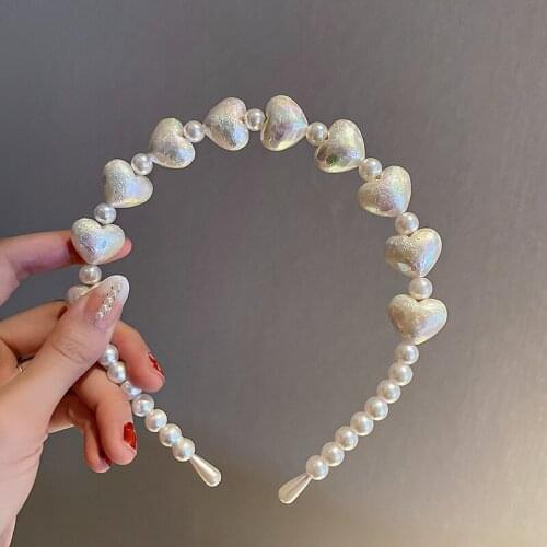 Pearl Headband Single Row Love Heart Beaded Headpiece Elegant Blings Fashion Hair Accessories for Women Girls A66