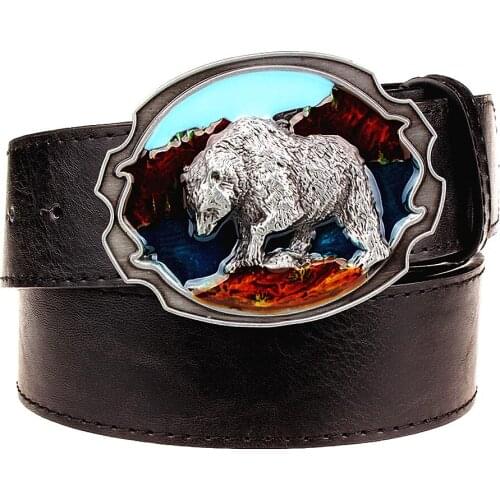 Fashion New leather belt metal buckle Polar bear belts punk rock exaggerated russian style trend decorative belt for men gift