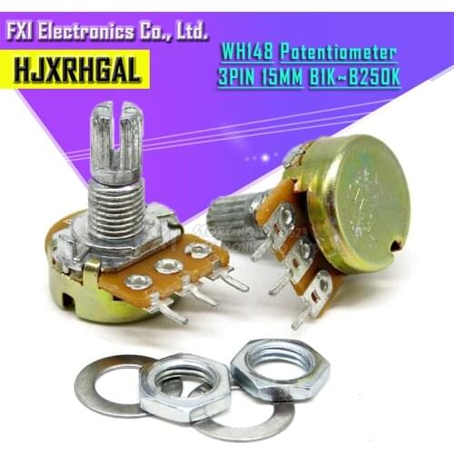 30pcs WH148 B1K B2K B5K B10K B20K B50K B100K B500K 3Pin 15mm Shaft Amplifier Dual Stereo Potentiometer 1K 2K 5K 10K 50K 100K