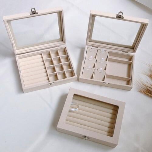 Top Selling Beige Velvet Jewelry Display Box Case for Rings Earrings Bracelets Necklaces or other Ornaments Storage Organizer