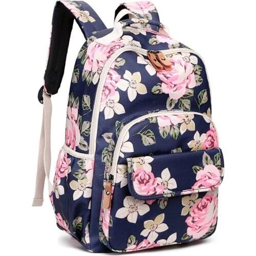 Waterproof Nylon Bag For Teenagers Student bookags USB Ladys Daily Backpack Printing Flowers Knapsack Casual Women Backpacks