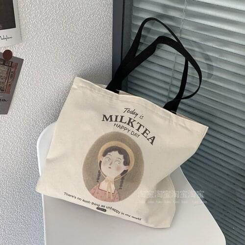 YF Women Canvas Shoulder Shopper Bags Reusable Shopping Bag Cotton Cloth Tote Bags for Women 2021 Cute student Handbag Vest bag