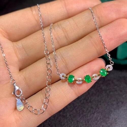 CoLife Jewelry Natural Emerald Necklace for Party 3 PCS 3*4mm Emerald Silver Necklace 925 Silver Emerald Jewelry Gift for Girl