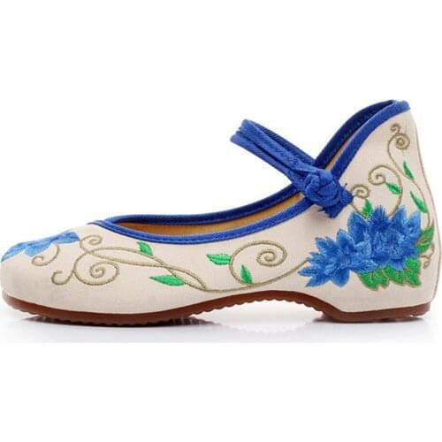 Vintage New Woemens Canvas Embroidered Ballet Shoes Mid Top Chinese Style Women Old Beijing Cloth Flats Ballerines Femme
