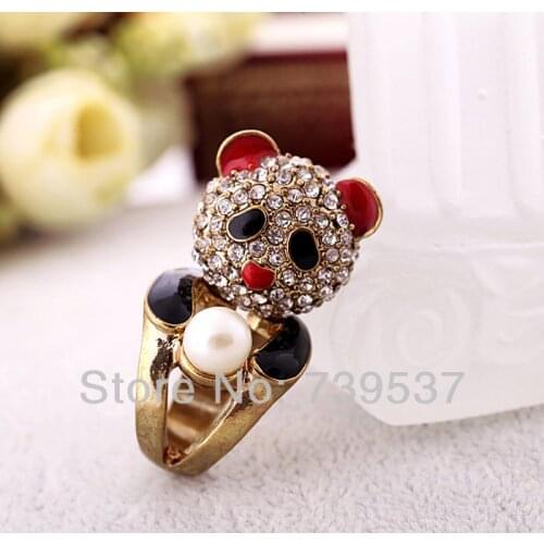 New Design 2017 New Arrival High Quality Lovely Panda Crystal Ring For Women Jewelry