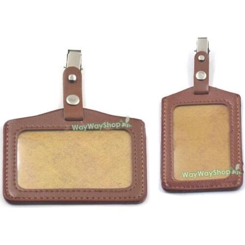 10 Sets PU leather ID Card Holder Badge Vertical Horizontal + Clip W/ Strap For lanyard Reel Retractable YOYO