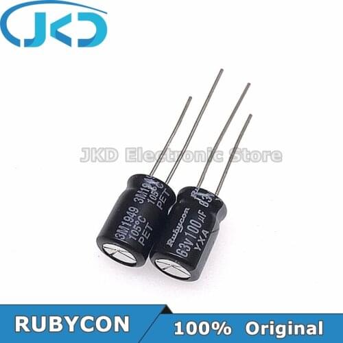 10pcs/20pcs RUBYCON 100UF 63V 8*11.5mm 100UF63V 63V100UF 8x11.5mm Aluminum Electrolytic Capacitor 100% Original