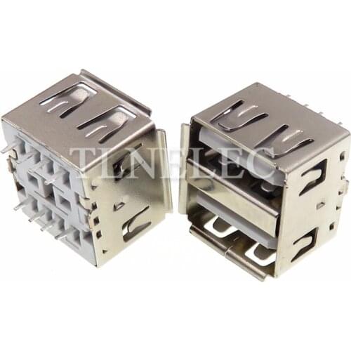 10pcs Type A 8 Pins USB 2.0 Double Famale Plug Connector 180 Degree Vertical Straight Edge Socket Port Jack DIP Receptacle