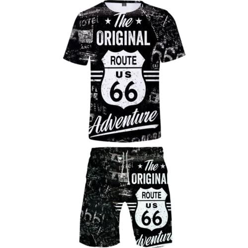 2021 Hot Sale Route 66 Men/Women 2 Set Summer Popular Casual Fashion High Street T-shirt Shirt+Short Pants Casual Boys Cool Sets