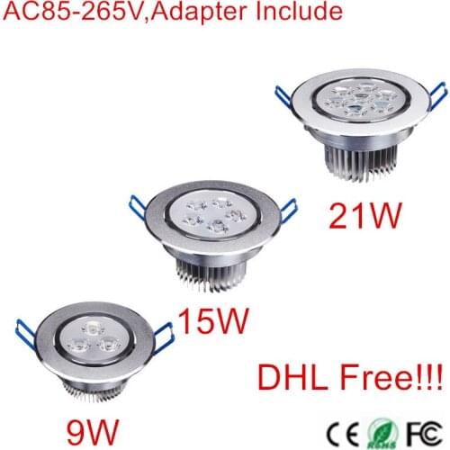 20pcs Ultra Bright 9W 15W 21W Led Ceiling Recessed Downlight Round Panel light AC85-265V Led Panel Bulb Lamp Light