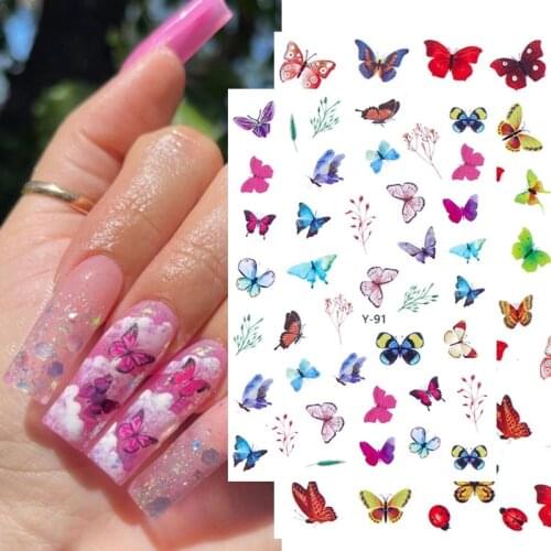 3D Nail Butterfly Stickers Adhesive Sliders Colorful Butterfly Nail Decals Sliders Wraps Manicure Summer DIY Nail Art Decoration