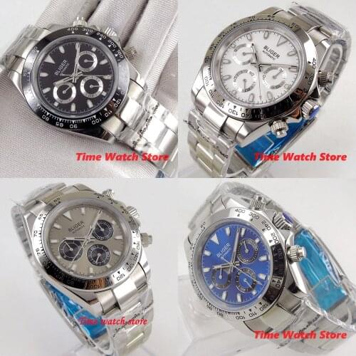 40mm Bliger Multifunction Automatic watch for men Week Date display Sapphire glass Luminous dial steel bracelet small seconds