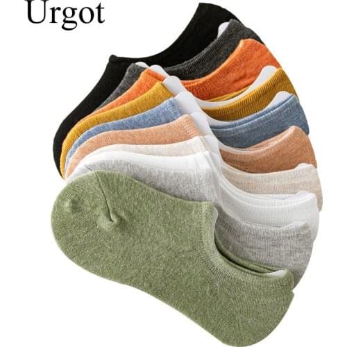 Urgot 5 Pairs Womens Socks Candy Color Shallow Mouth Retro New Silicone Slip Solid Color Cotton Socks Invisible Short Boat Sock